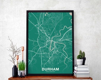 DURHAM Great Britain UK map poster color Hometown City Print Modern Home Decor Office Decoration Wall Art Dorm Bedroom Gift