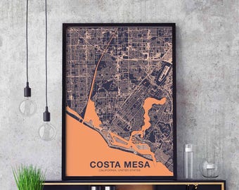 COSTA MESA California CA us map poster color Hometown City Print Modern Home Decor Office Decoration Wall Art Dorm Bedroom Gift
