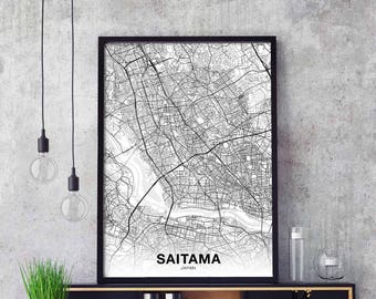 SAITAMA Japan map poster black white Hometown City Print Modern Home Decor Office Decoration Wall Art Dorm Bedroom Gift