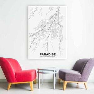 PARADISE California ca usa mapa póster negro blanco Ciudad natal Imprimir Decoración moderna Decoración de la oficina Decoración de la pared Arte Dormitorio Dormitorio Regalo imagen 2