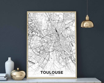TOULOUSE France map poster black white Hometown City Print Modern Home Decor Office Decoration Wall Art Dorm Bedroom Gift