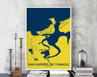 SAN ANDRES de TUMACO Colombia map poster color Hometown City Print Modern Home Decor Office Decoration Wall Art Dorm Bedroom Gift