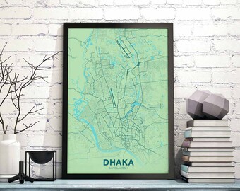 DHAKA Bangladesh map poster color Hometown City Print Modern Home Decor Office Decoration Wall Art Dorm Bedroom Gift