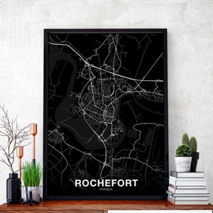 ROCHEFORT  France map poster black white Hometown City Print Modern Home Decor Office Decoration Wall Art Dorm Bedroom Gift