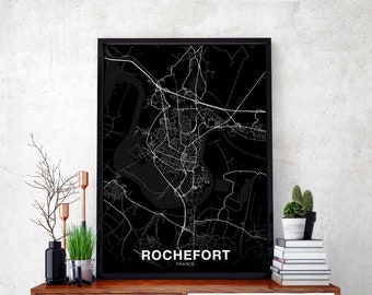 ROCHEFORT  France map poster black white Hometown City Print Modern Home Decor Office Decoration Wall Art Dorm Bedroom Gift