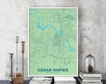 CEDAR RAPIDS Iowa US color map poster Hometown City Print Modern Home Decor Office Decoration Wall Art Dorm Bedroom Gift
