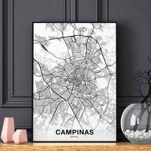 Póster de mapa de CAMPINAS, Brasil, en blanco y negro, ciudad natal, impresión moderna, decoración del hogar, decoración de la oficina, arte de pared, dormitorio, regalo