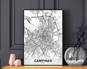 CAMPINAS Brazil map poster black white Hometown City Print Modern Home Decor Office Decoration Wall Art Dorm Bedroom Gift