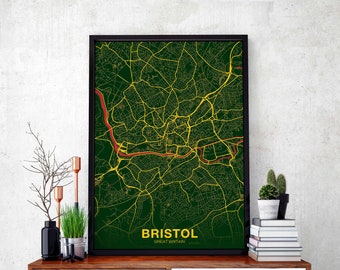 BRISTOL Great Britain UK map poster color Hometown City Print Modern Home Decor Office Decoration Wall Art Dorm Bedroom Gift