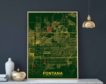 FONTANA California CA USA poster color Hometown City Print Modern Home Decor Office Decoration Wall Art Dorm Bedroom Gift