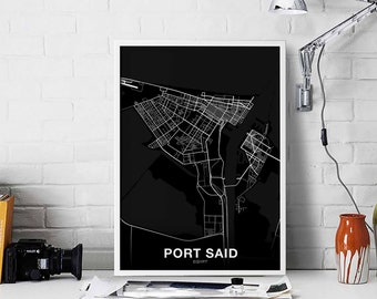 PORT SAID Egypt map poster black white Hometown City Print Modern Home Decor Office Decoration Wall Art Dorm Bedroom Gift