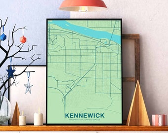 KENNEWICK Washington WA USA map poster color Hometown City Print Modern Home Decor Office Decoration Wall Art Dorm Bedroom Gift