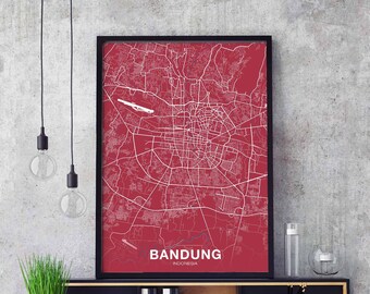 BANDUNG Indonesia map poster color Hometown City Print Modern Home Decor Office Decoration Wall Art Dorm Bedroom Gift