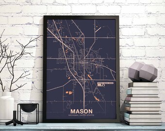 MASON Michigan MI USA map poster color Hometown City Print Modern Home Decor Office Decoration Wall Art Dorm Bedroom Gift