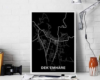 DEKEMHARE Eritrea map poster black white Hometown City Print Modern Home Decor Office Decoration Wall Art Dorm Bedroom Gift