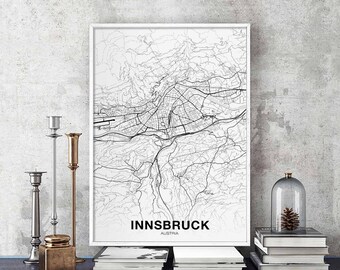 INNSBRUCK Austria map poster Hometown City Print Modern Home Decor Office Decoration Wall Art Dorm Bedroom Gift