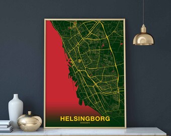 HELSINGBORG Sweden map poster color Hometown City Print Modern Home Decor Office Decoration Wall Art Dorm Bedroom Gift