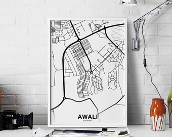 AWALI Bahrain map poster Hometown City Print Modern Home Decor Office Decoration Wall Art Dorm Bedroom Gift
