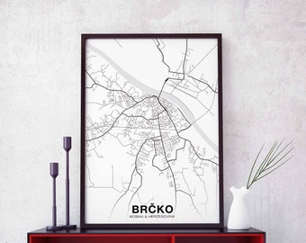 BRCKO Bosnia map poster Hometown City Print Modern Home Decor Office Decoration Wall Art Dorm Bedroom Gift