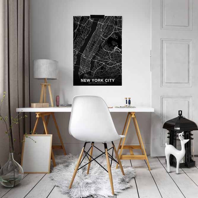 NEW YORK CITY New York Ny Usa Map Poster Black White Hometown City ...