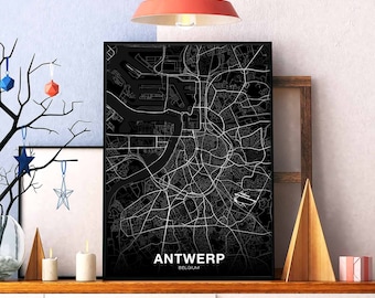 ANTWERP Belgium map poster black white Hometown City Print Modern Home Decor Office Decoration Wall Art Dorm Bedroom Gift