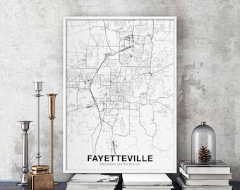 FAYETTEVILLE Arkansas AR USA map poster black white Hometown City Print Modern Home Decor Office Decoration Wall Art Dorm Bedroom Gift