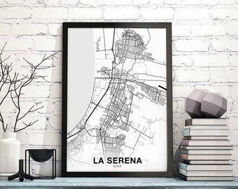 LA SERENA Chile map poster black white Hometown City Print Modern Home Decor Office Decoration Wall Art Dorm Bedroom Gift