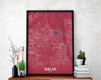 DELHI India map poster color Hometown City Print Modern Home Decor Office Decoration Wall Art Dorm Bedroom Gift