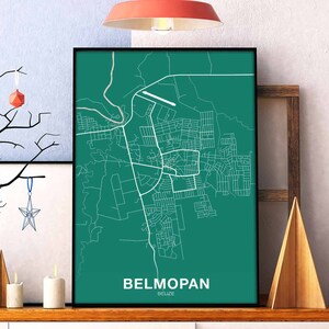 BELMOPAN Belize map poster color Hometown City Print Modern Home Decor Office Decoration Wall Art Dorm Bedroom Gift