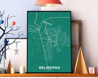 BELMOPAN Belize map poster color Hometown City Print Modern Home Decor Office Decoration Wall Art Dorm Bedroom Gift