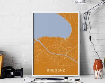 BREGENZ Austria map poster color Hometown City Print Modern Home Decor Office Decoration Wall Art Dorm Bedroom Gift