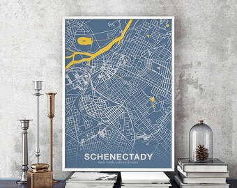 SCHENECTADY New York NY US map poster color Hometown City Print Modern Home Decor Office Decoration Wall Art Dorm Bedroom Gift