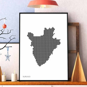 BURUNDI Landkarte moderne Wandkunst Karte Wandbild Karte Wandbild Karte retro skandinavisch schwarz weiss Karte