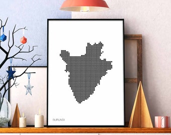 BURUNDI minimal dots retro map poster black white wall decor design modern swiss scandinavian nordic housewarming travel