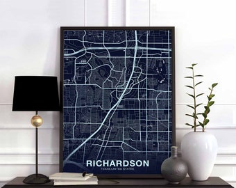 RICHARDSON Texas TX USA poster color Hometown City Print Modern Home Decor Office Decoration Wall Art Dorm Bedroom Gift