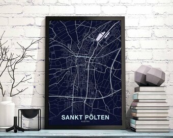 SANKT PÖLTEN POLTEN Austria map poster color Hometown City Print Modern Home Decor Office Decoration Wall Art Dorm Bedroom Gift