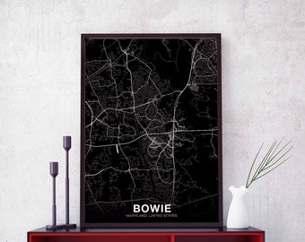 BOWIE Maryland MD USA map poster black white Hometown City Print Modern Home Decor Office Decoration Wall Art Dorm Bedroom Gift
