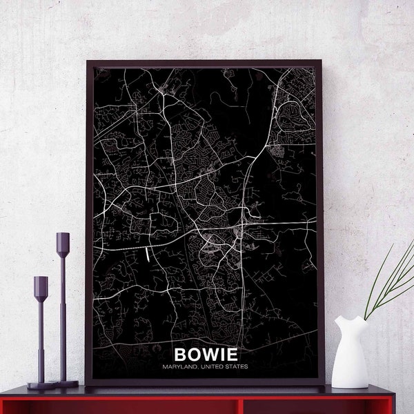 BOWIE Maryland MD USA map poster black white Hometown City Print Modern Home Decor Office Decoration Wall Art Dorm Bedroom Gift
