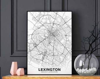 LEXINGTON Kentucky KY USA map poster black white Hometown City Print Modern Home Decor Office Decoration Wall Art Dorm Bedroom Gift