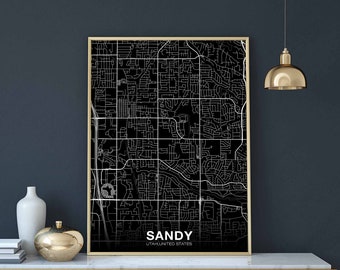 SANDY Utah UT USA map poster black white Hometown City Print Modern Home Decor Office Decoration Wall Art Dorm Bedroom Gift