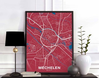 MECHELEN Belgium Belgique map poster color Hometown City Print Modern Home Decor Office Decoration Wall Art Dorm Bedroom Gift