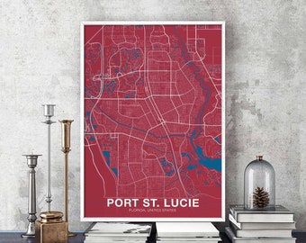 PORT St. LUCIE Florida FL usa poster color Hometown City Print Modern Home Decor Office Decoration Wall Art Dorm Bedroom Gift