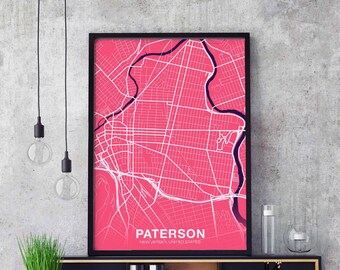 PATERSON New Jersey NJ USA poster color Hometown City Print Modern Home Decor Office Decoration Wall Art Dorm Bedroom Gift