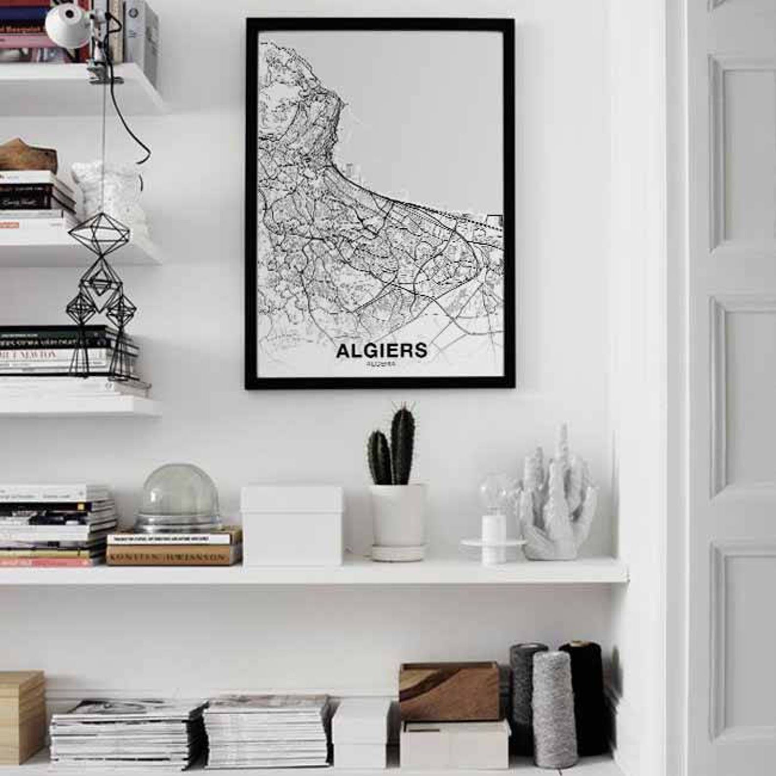 ALGIERS Algeria Map Poster Hometown City Print Modern Home Decor Office ...