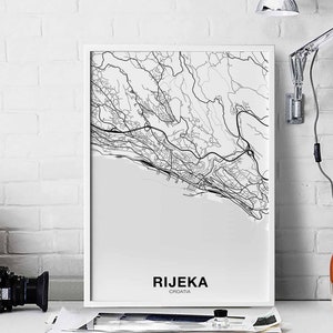 RIJEKA Kroatië kaart poster zwart wit Woonplaats Stad Print Modern Home Decor Kantoor Decoratie Wall Art Slaapzaal Slaapkamer Cadeau