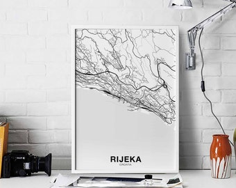RIJEKA Croatia map poster black white Hometown City Print Modern Home Decor Office Decoration Wall Art Dorm Bedroom Gift