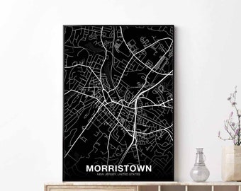 MORRISTOWN New Jersey NJ USA map poster black white Hometown City Print Modern Home Decor Office Decoration Wall Art Dorm Bedroom Gift