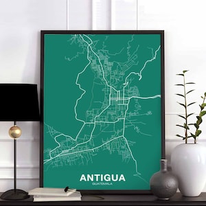 ANTIGUA Guatemala Karte Poster Farbe Hometown City Print Modernes Wohnkultur Büro Dekoration Wand Kunst Wohnheim Schlafzimmer Geschenk