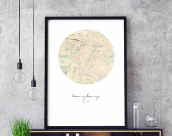 WURZBURG Germany map poster wall decor design modern minimal nordic travel bedroom home art vintage retro dorm nursery housewarming