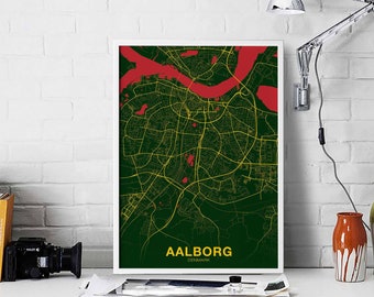 AALBORG Denmark map poster color Hometown City Print Modern Home Decor Office Decoration Wall Art Dorm Bedroom Gift art
